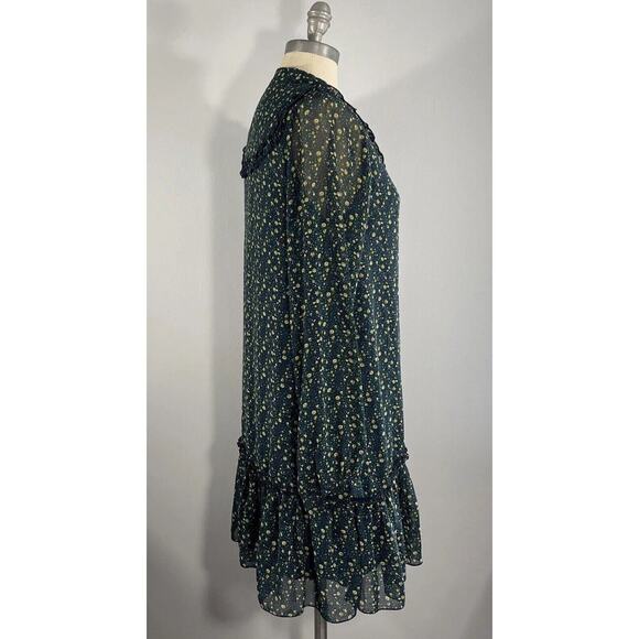 Sonic Youth Dress Long Sleeve Floral Print Mini Dress Tiered Ruffle V-Neck Small - Picture 5 of 12